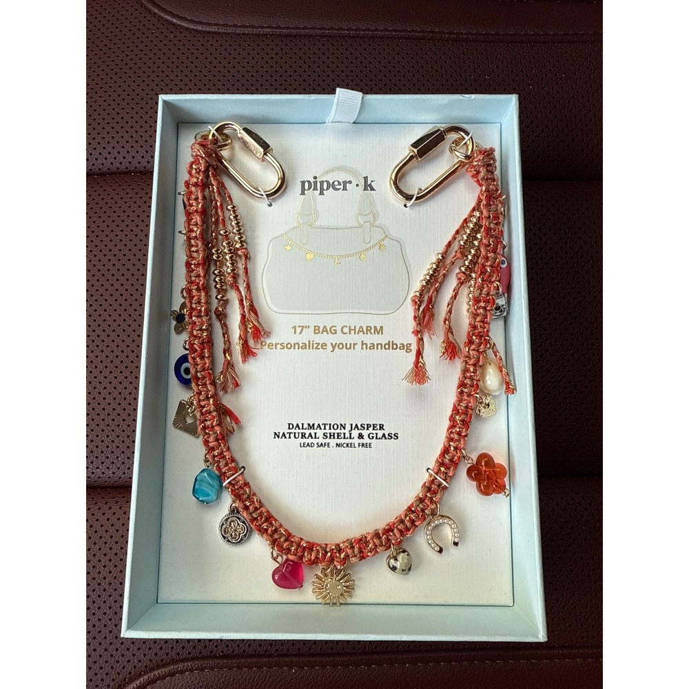 Piper K Bag Charm 17"‎ Handbag Accessory with Dalmatian Jasper Shell